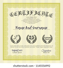 Yellow Certificate template or diploma template. Perfect design. Customizable, Easy to edit and change colors. With linear background. 