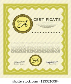 Yellow Certificate template or diploma template. Printer friendly. Superior design. Detailed. 