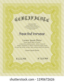 Yellow Certificate template or diploma template. Printer friendly. Customizable, Easy to edit and change colors. Money Pattern. 