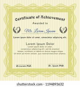 Yellow Certificate template or diploma template. Printer friendly. Lovely design. Vector illustration. 