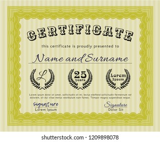 Yellow Certificate template or diploma template. Printer friendly. Customizable, Easy to edit and change colors. Sophisticated design. 