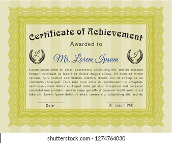 Yellow Certificate template or diploma template. Printer friendly. Vector illustration. Retro design. 