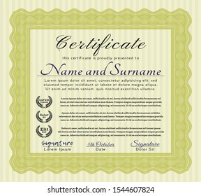 Yellow Certificate template or diploma template. Printer friendly. Detailed. Nice design. 