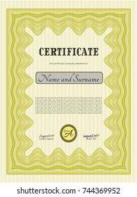 Yellow Certificate template or diploma template. With quality background. Modern design. Customizable, Easy to edit and change colors. 