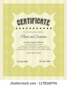 Yellow Certificate template or diploma template. Retro design. Vector illustration. With quality background. 