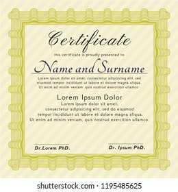 Yellow Certificate template or diploma template. Sophisticated design. Complex background. Customizable, Easy to edit and change colors. 