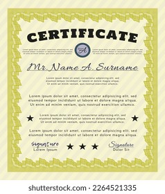Yellow Certificate template or diploma template.  Sophisticated design.   Vector illustration. 