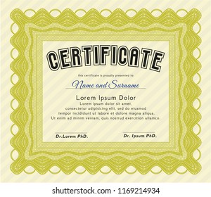 Yellow Certificate template or diploma template. Vector illustration. With complex background. Retro design. 