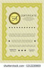 Yellow Certificate template or diploma template. Vector illustration. With background. Good design. 
