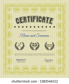 Yellow Certificate template or diploma template. Vector illustration. Easy to print. Modern design. 