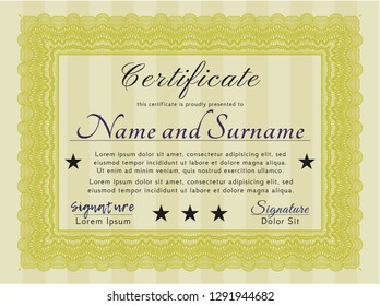Yellow Certificate template. Easy to print. Perfect design. Vector illustration. 