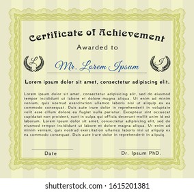 Yellow Certificate template. Easy to print. Excellent design. Detailed. 