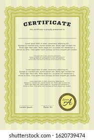 Yellow Certificate template. Easy to print. Elegant design. Customizable, Easy to edit and change colors. 