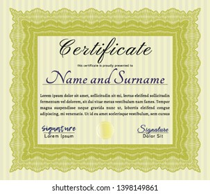 Yellow Certificate template. Elegant design. Easy to print. Vector illustration. 