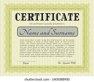 Yellow Certificate template. Elegant design. Customizable, Easy to edit and change colors. With guilloche pattern. 
