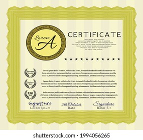 Yellow Certificate template.  Excellent design.  With complex background.  Detailed. 