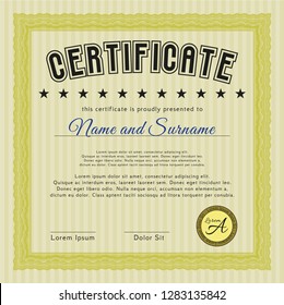 Yellow Certificate template. Good design. Customizable, Easy to edit and change colors. With complex linear background. 