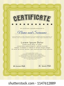 Yellow Certificate template. With guilloche pattern and background. Perfect design. Vector illustration. 
