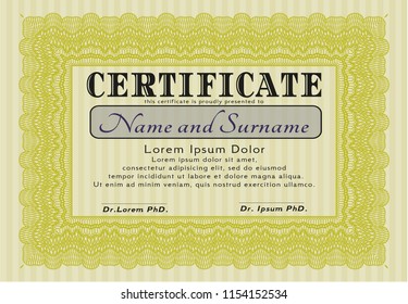 Yellow Certificate template. With guilloche pattern. Customizable, Easy to edit and change colors. Excellent design. 