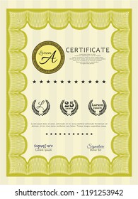 Yellow Certificate template. With guilloche pattern. Customizable, Easy to edit and change colors. Excellent design. 