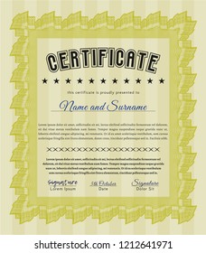 Yellow Certificate template. With guilloche pattern. Customizable, Easy to edit and change colors. Modern design. 