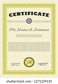 Yellow Certificate template. With guilloche pattern. Retro design. Customizable, Easy to edit and change colors. 