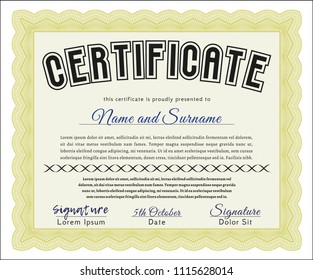 Yellow Certificate template. With linear background. Money Pattern design. Vector illustration. 
