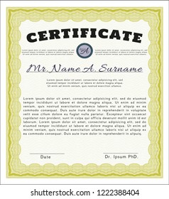Yellow Certificate template. With linear background. Customizable, Easy to edit and change colors. Money Pattern. 
