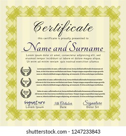 Yellow Certificate template. With linear background. Detailed. Nice design. 