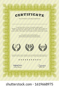 Yellow Certificate template. Modern design. Vector illustration. With background. 