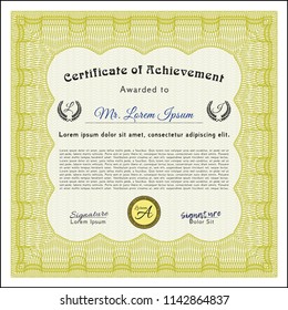 Yellow Certificate template. Money Pattern design. Printer friendly. Customizable, Easy to edit and change colors. 