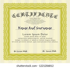 Yellow Certificate template. Money Pattern. Printer friendly. Vector illustration. 