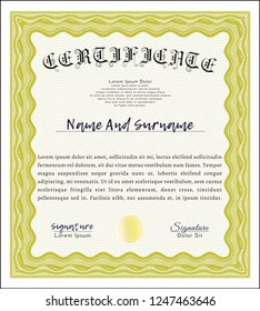Yellow Certificate template. Money Pattern design. Vector illustration. With background. 