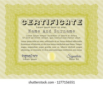 Yellow Certificate template. Money Pattern design. With complex linear background. Customizable, Easy to edit and change colors. 