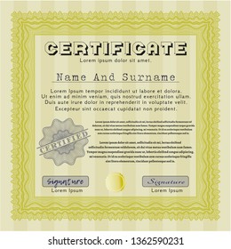 Yellow Certificate template. Money Pattern design. Customizable, Easy to edit and change colors. With complex background. 