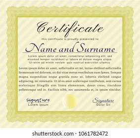   Yellow Certificate template. Nice design. With quality background. Detailed. 