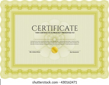 Plantilla de certificado amarillo. Buen diseño. Detallado. Fácil de imprimir. 