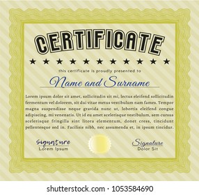  Yellow Certificate template. Perfect design. With guilloche pattern. Vector illustration. 