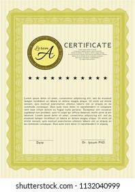 Yellow Certificate template. Perfect design. Customizable, Easy to edit and change colors. With great quality guilloche pattern. 