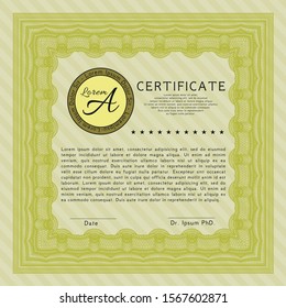 Yellow Certificate template. Perfect design. Printer friendly. Customizable, Easy to edit and change colors. 