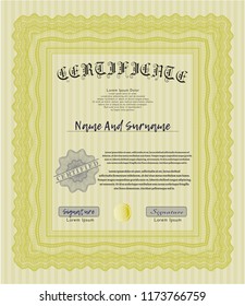 Yellow Certificate template. With quality background. Excellent design. Detailed. 