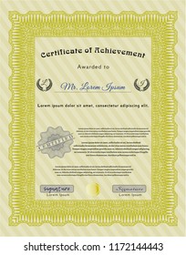 Yellow Certificate template. Retro design. Vector illustration. With background. 