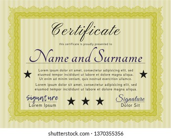 Yellow Certificate template. Retro design. With complex background. Customizable, Easy to edit and change colors. 