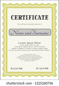 Yellow Certificate template. Superior design. Vector illustration. With guilloche pattern. 