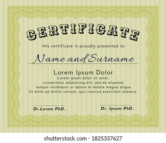 Yellow Certificate template.  Superior design.  With linear background.  Detailed. 