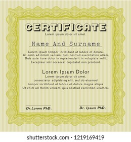 Yellow Certificate template. Vector illustration. With guilloche pattern. Beauty design. 
