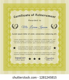 Yellow Certificate template. Vector illustration. With linear background. Retro design. 