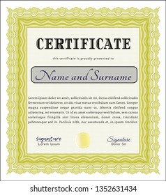 Yellow Certificate template. Vector illustration. With quality background. Retro design. 