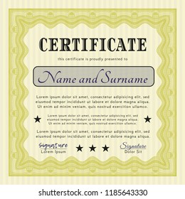 Yellow Certificate. Vector illustration. Printer friendly. Nice design. 