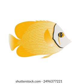 Yellow chaetodon butterflyfish isolated on white background. Cute ray-finned fish print. Vector.